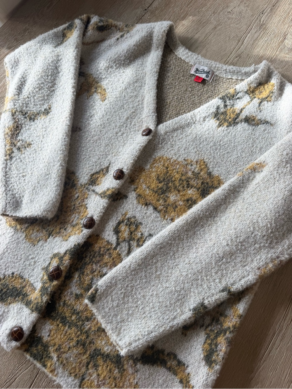 Woolrich Cream Cardigan with Mustard Floral Pattern